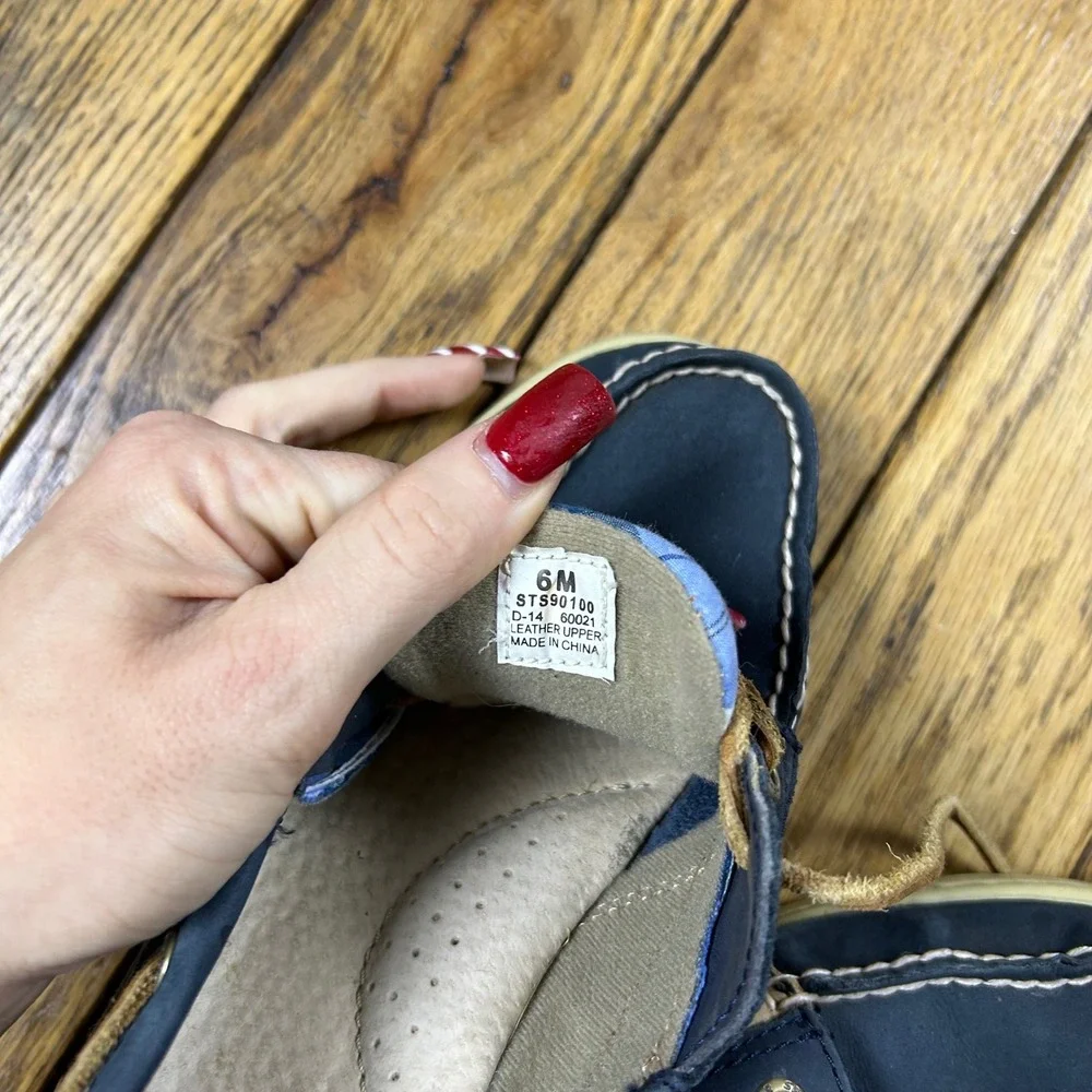 Sperry Top Sider‎ Boat Shoes Blue Plaid Tan Leather Lace Up Women 6M